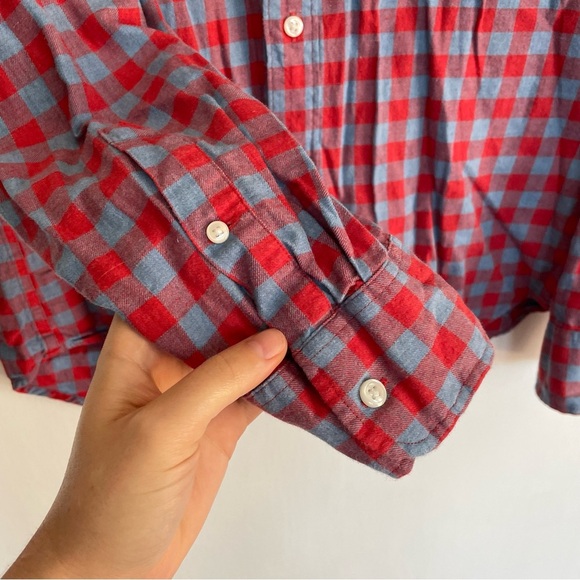 J. Crew Slim Untucked Cottton Linen Twill Men's Red and Blue Checkered Shirt M - Picture 2 of 10